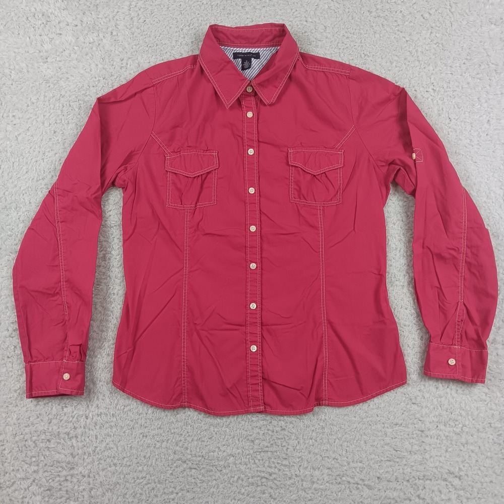 Tommy Hilfiger Button Down Shirt Womens M Pink Utility Flap Pocket Cotton